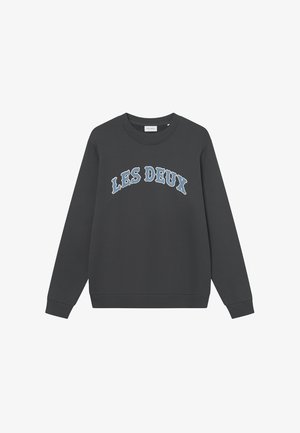 Donkergrijze sweatshirt van katoen, met de tekst "LES DEUX" in lichtblauw, een ronde hals en geribbelde manchetten en zoom.