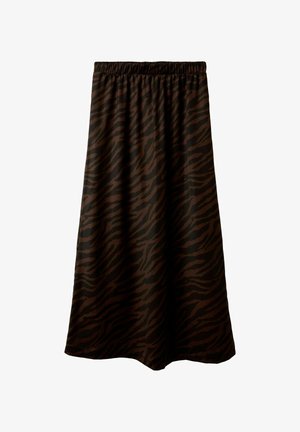 Braun und schwarze Zebra-Print-Midi-Rock mit elastischem Bund und ausgestelltem Saum.