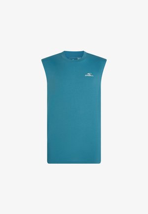 Mouwloze turquoise katoenen t-shirt met een ronde halslijn en een klein wit O'Neill-logo aan de bovenste linkerkant.