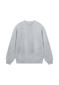 Grauer Sweatshirt aus Baumwollmischung, mit rundem Halsausschnitt, langen Ärmeln, gerippten Bündchen und einer glatten Textur ohne Muster.