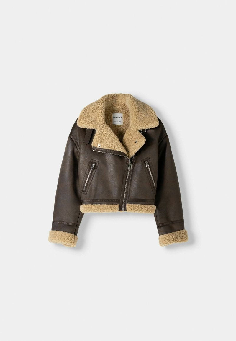 Bershka Imitatieleren jas donkerbruin