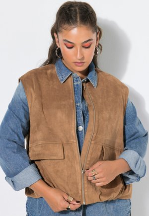 Studio Untold ELASTIC HEM ZIP-UP VEST - Weste - camel