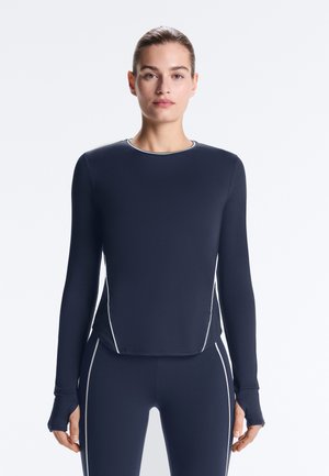 OYSHO LONG-SLEEVE TECHNICAL PIPPING - Majica z dolgimi rokavi - metallic blue