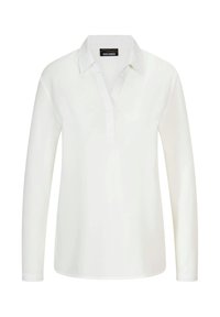Witte blouse met lange mouwen, een kraag en een gedeeltelijke knopenlijst. Zachte textuur; gladde afwerking. Merlabel "GOLDNER" bij de kraag.