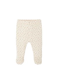 Baumwollbaby-Leggings in Creme mit floralem Muster. Sie verfügen über einen weichen, elastischen Bund und ein Fußdesign für Wärme und Komfort.
