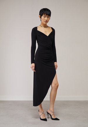 Norma Kamali LONG SLEEVE SWEETHEART SIDE DRAPE GOWN - Jerseykleid - black