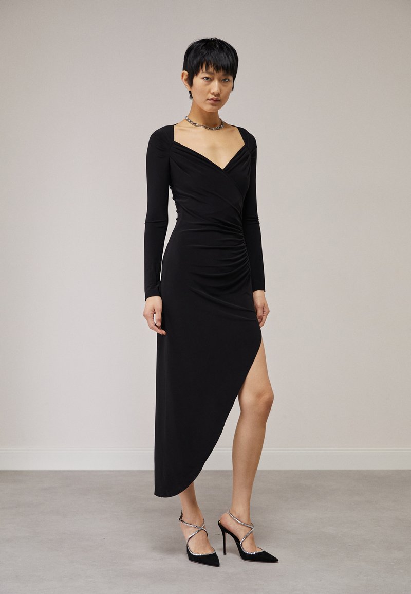 Norma Kamali LONG SLEEVE SWEETHEART SIDE DRAPE GOWN - Jerseykjole - black