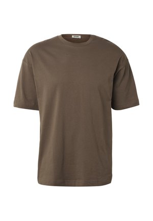 T-shirt en coton marron uni à manches courtes, col rond et coupe décontractée.