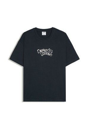 T-shirt noir à manches courtes avec texte blanc "Depresión Sonora" en police style graffiti centré sur la poitrine.