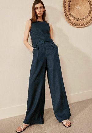 BUTTON WIDE LEG - Pantaloni - navy blue