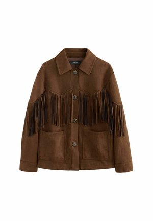 REGULAR FIT - FRINGED - Imiteret læderjakke - chocolate brown