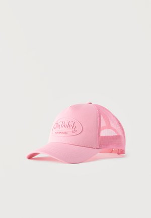 Pink baseball cap with mesh back and raised "Von Dutch California" logo on front panel, displayed on a plain light background.
