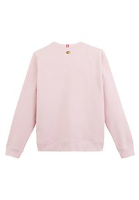 Sweat-shirt rose avec des manches longues, un col rond et des bords côtelés. Détails notables : un petit logo au niveau du col arrière.