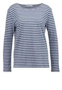 Langarmshirt aus weichem Stoff mit abwechselnd navyblauen und weißen horizontalen Streifen. Runder Halsausschnitt und lockere Passform.