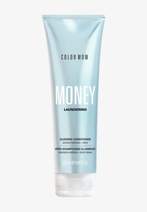 Lichtblauwe tube Color Wow Money Laundering glans conditioner met extreme hydratatie en glans, 250 ml of 8,4 fl oz.