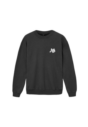 Sweatshirt noir en tissu doux avec un col ras du cou et des manches longues. Présente un petit logo blanc "AS" sur la poitrine gauche.