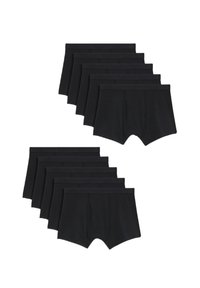 Schwarze Baumwoll-Slips, mit weicher Textur, bequemem Gummibund und praktischer Vorderöffnung. Set von mehreren Paaren abgebildet.