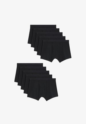 Černé bavlněné slipy s hladkým povrchem, elastickým pasem a funkčním předním otvorem. Sada několika kusů vystavená.