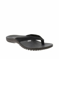 Sandalo flip-flop nero con una soletta texture, suola piatta e due sottili cinghie che si incrociano sulla parte superiore. Design leggero con materiale resistente.