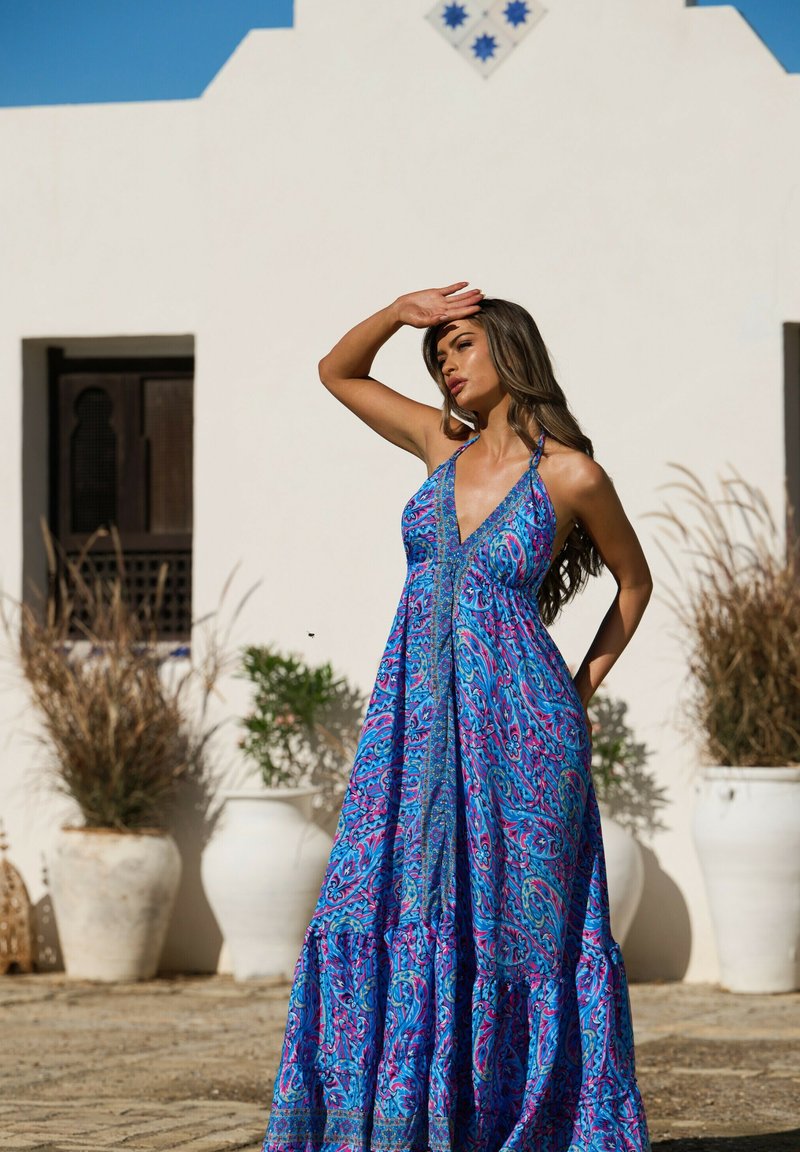 South Beach HALTER TIE BACK TIERED - Maxi dress - blue - Zalando South Beach HALTER TIE BACK TIERED - Maxi dress - blue - Zalando