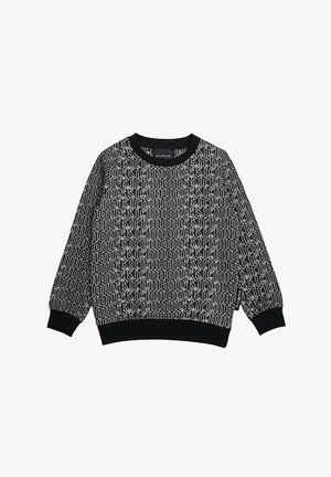 Felpa nera girocollo con scritta "Richmond" bianca ripetuta su tutta la superficie in carattere gotico, polsini e orlo a costine e piccola etichetta laterale.