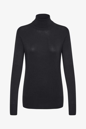 Must kastmesalong, mis on valmistatud peenest kudumisest, millel on pikad varrukad ja liibuv disain. Sile tekstuur ribitud mansettide ja äärtega.