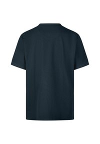 Donkerblauw t-shirt met korte mouwen en een ronde hals, vervaardigd uit gestructureerde stof, met een rechte zoom en een losse pasvorm.