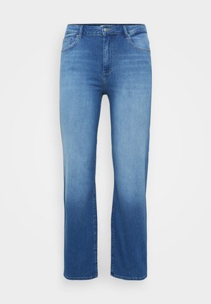 Lysblå denimjeans med lige snit, fem-lomme design og en slidt effekt ved kanten. Knaplukning i taljen.