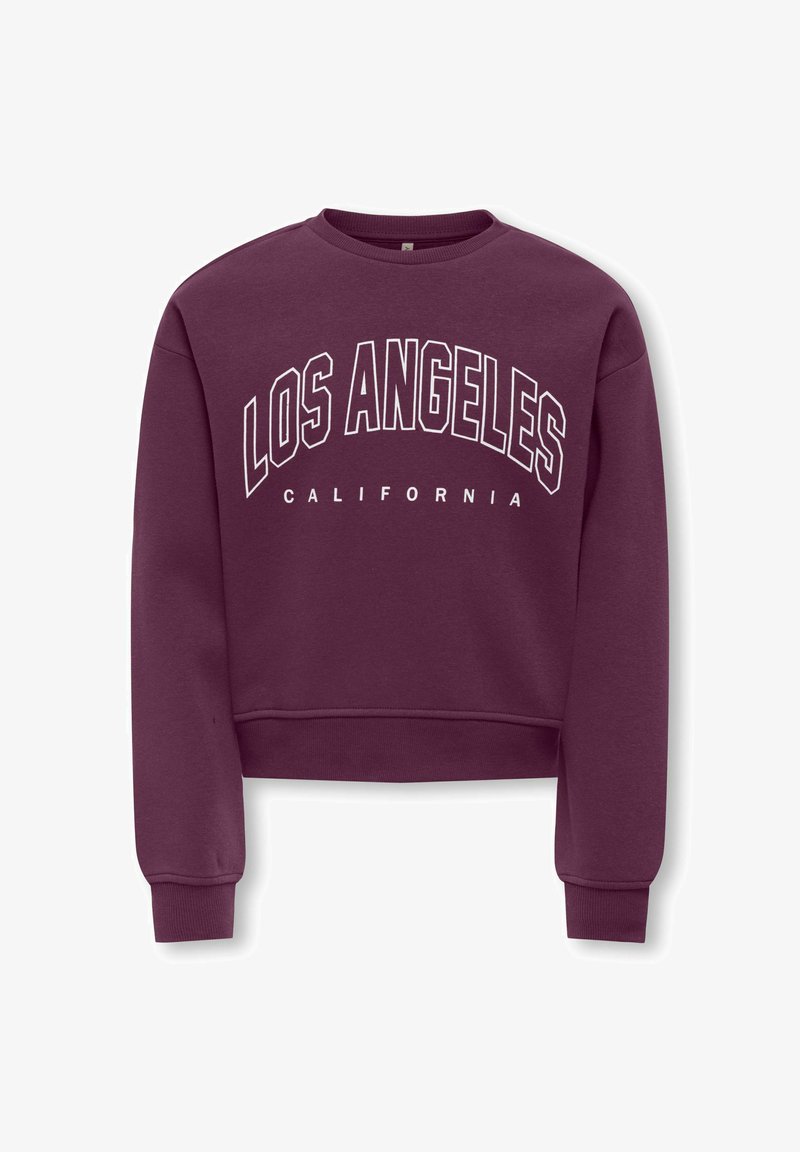 Felpa corta color mogano con maniche lunghe e testo bianco "LOS ANGELES CALIFORNIA" sul davanti in grassetto, caratteri blocco.