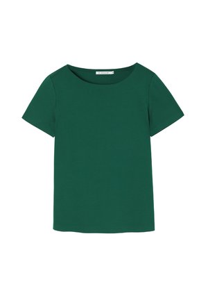 Green short-sleeve t-shirt, made from soft fabric, features a round neckline, straight fit, and no visible patterns or embellishments.