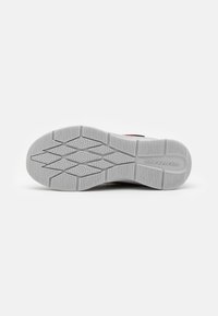 Shoe outsole with a textured gray rubber design, featuring a zigzag pattern for traction and "SKECHERS" logo embossed on the side.
