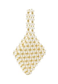 Pendente con perla bianca e perla dorata, a forma di diamante con un'abbondante disposizione di perle, presenta un fine anello nella parte superiore per il fissaggio.