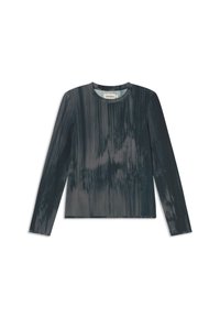 Lange mouwen crewneck top met een donkergrijze en blauwe aquarelprint, met een zachte textuur en rechte zoom. Zachte stofsamenstelling.