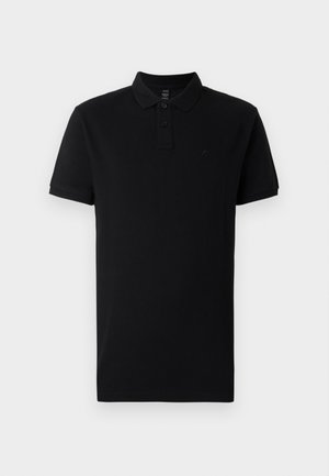 Camisa de polo negra de algodón, con cuello tipo polo, tapeta de dos botones y mangas cortas. Diseño minimalista con un sutil detalle de logo.