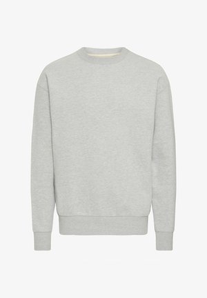 Jasnoszara bluza wykonana z miękkiego materiału. Posiada okrągły dekolt, długie rękawy oraz ściągacze na rękawach i u dołu, bez widocznych wzorów czy logo.