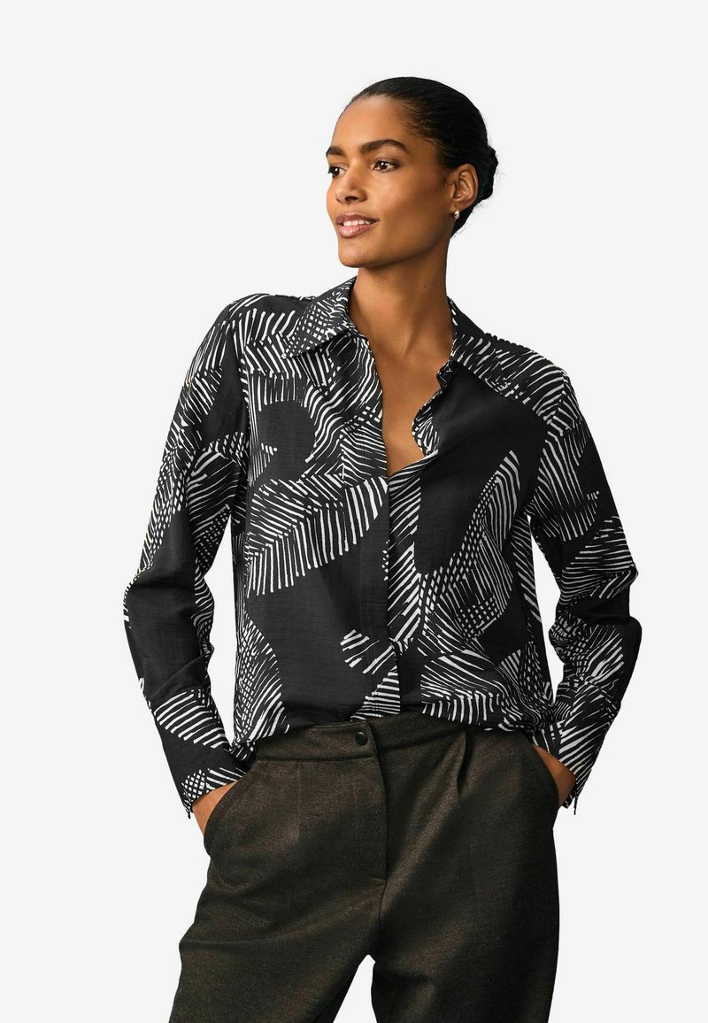 Next LONG SLEEVE - REGULAR FIT - Gombos blúz - monochrome geometric print