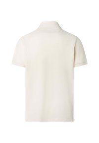 Cremfarbener Polo-Shirt mit kurzen Ärmeln, aus weichem Baumwollstoff hergestellt. Verfügt über einen klassischen Kragen und ein einfaches, sauberes Design.
