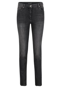 Černé džíny z denimu s přiléhavým střihem, designem s pěti kapsami a kontrastním prošíváním. Obsahují kovové zapínání a zip.