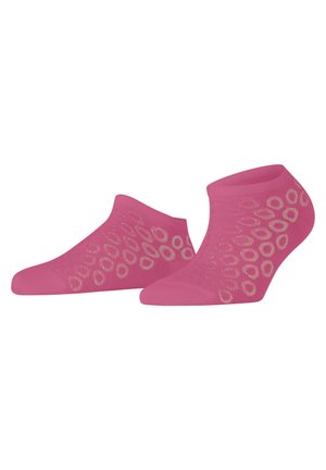 Rosa Knöchelsocken aus weichem Stoff, mit einem strukturierten Design, das kreisförmige Muster in einem helleren Farbton zeigt. Leicht und atmungsaktiv.