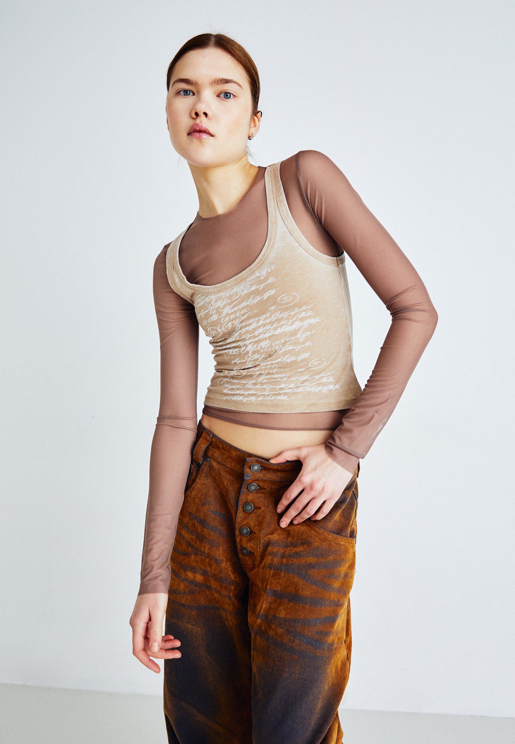 Jaded London BURNOUT LAYERED - Long sleeved top - taupe