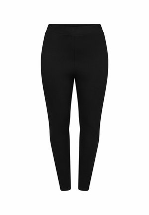 Zwarte leggings met een gladde, rekbare textuur en een getailleerd ontwerp. Voorzien van een elastische tailleband voor comfort en flexibiliteit.