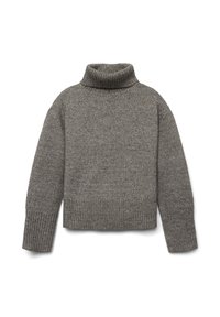 Pull encolure ronde gris en tricot texturé, avec des poignets et un ourlet côtelés, doté d'une coupe décontractée et d'une longueur courte.