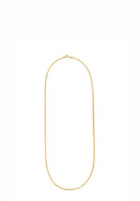 Gold metal chain necklace featuring a smooth, rounded design with a lobster clasp closure. The chain has evenly spaced links and a gleaming finish.