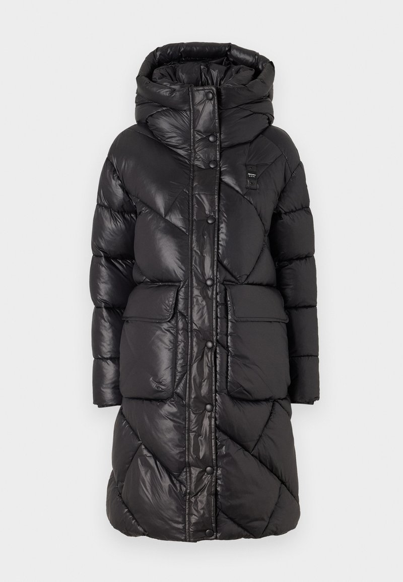 Blauer Wintermantel zwart