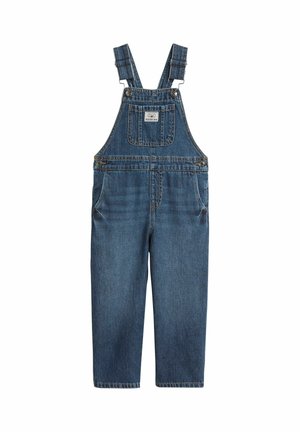 Denim overalls i mørkeblå, med justerbare stropper, en forlomme og to sidelommer. Glat tekstur med en afslappet pasform.