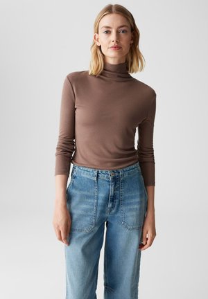 SLIM FIT SUBTLE TEXTURE SCHMALE PASSFORM - Maglietta a manica lunga - cocoa