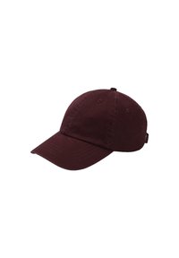 Gorra de béisbol ajustable de color burdeos oscuro con visera curvada y ojales de ventilación cosidos, mostrada sobre un fondo blanco.