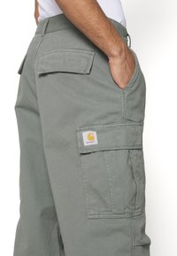 Szare spodnie bojówki z bocznymi kieszeniami, naszywką z logo oraz luźnym krojem wykonane z trwałej bawełny.