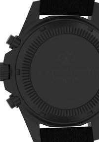 Orologio cronografo nero con cinturino in silicone testurizzato, lunetta scanalata e retro inciso con "EXPEDITION NORTH" e "TIMEX."