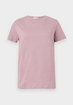 T-shirt in cotone rosa con maniche corte, scollatura rotonda e vestibilità comoda. Texture liscia, design minimale, senza motivi o accenti visibili.